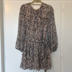 Halogen Black, Beige & White Pattern Long Sleeve Dress